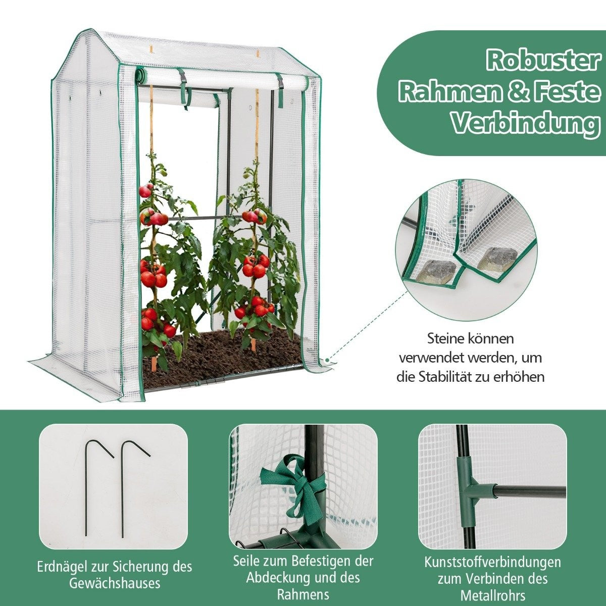 100 x 81 x 150 cm outdoor greenhouse garden greenhouse with 2 roll-up doors