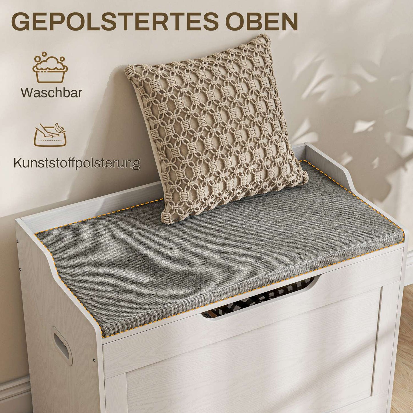 White 103L storage chest with lid and removable cushion