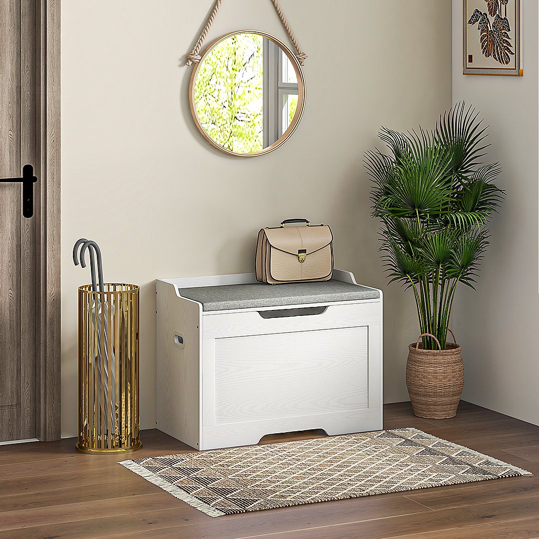White 103L storage chest with lid and removable cushion