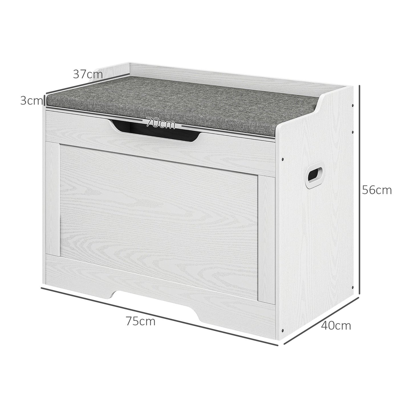 White 103L storage chest with lid and removable cushion