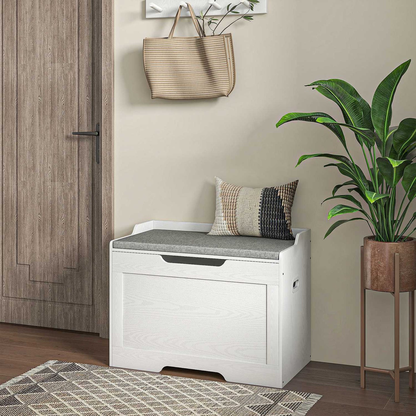 White 103L storage chest with lid and removable cushion
