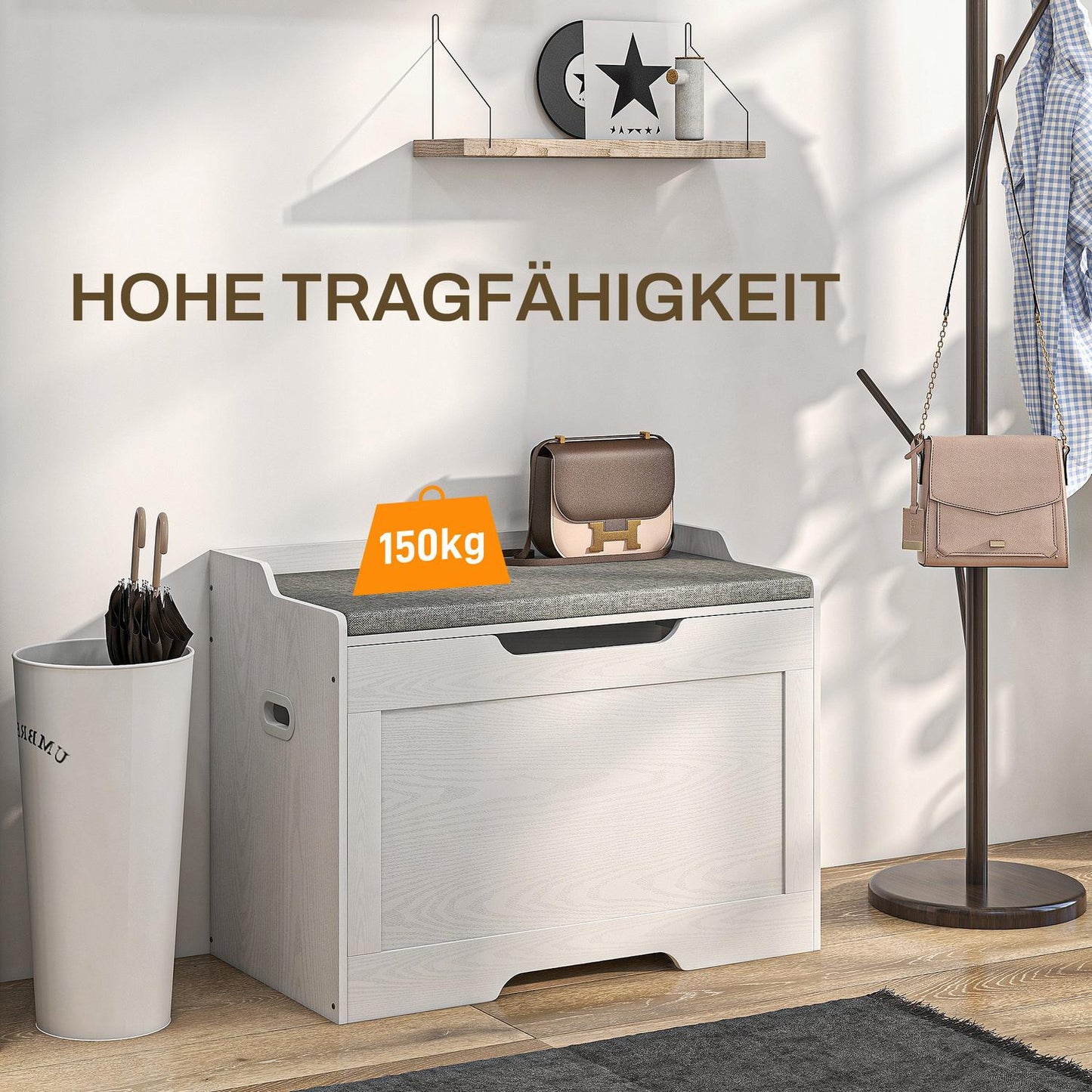 White 103L storage chest with lid and removable cushion