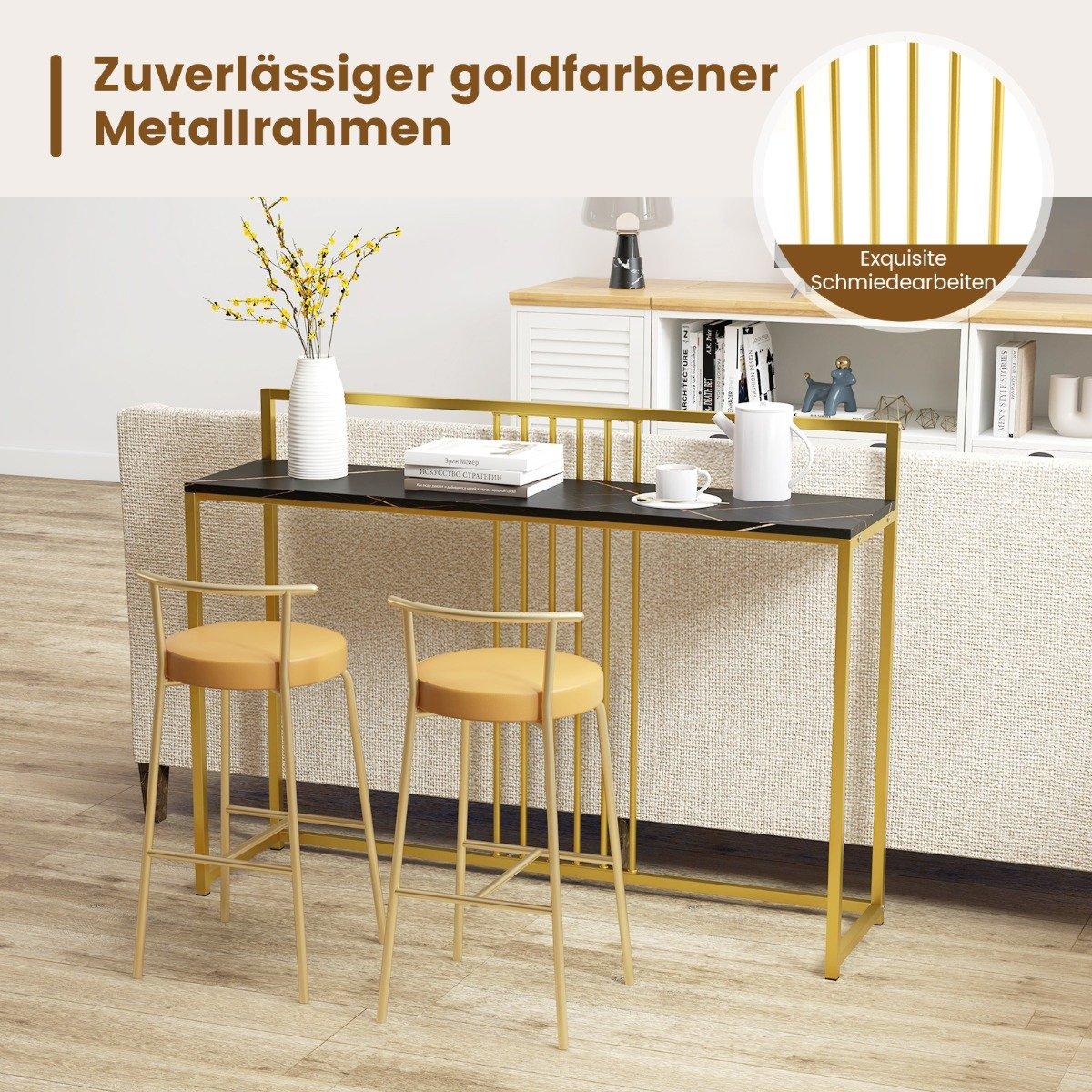 120 cm Console Table with Marble Look & Gold Metal Frame Modern Hallway Table Black