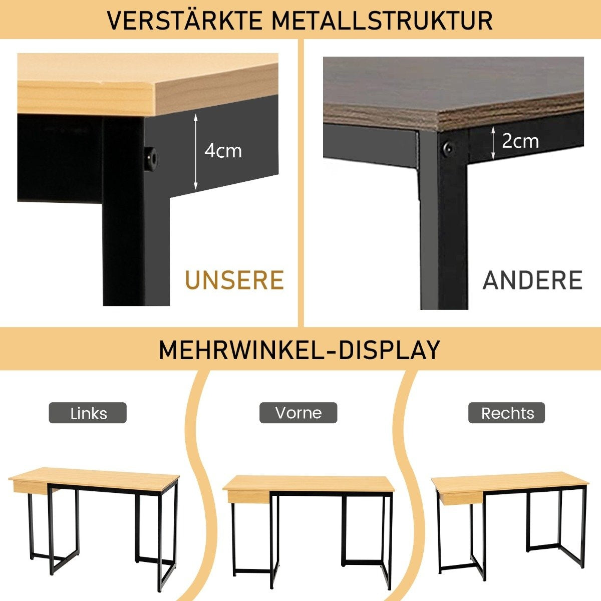 120 cm Long Computer Desk with Drawer & Adjustable Pads Computer Desk Natural