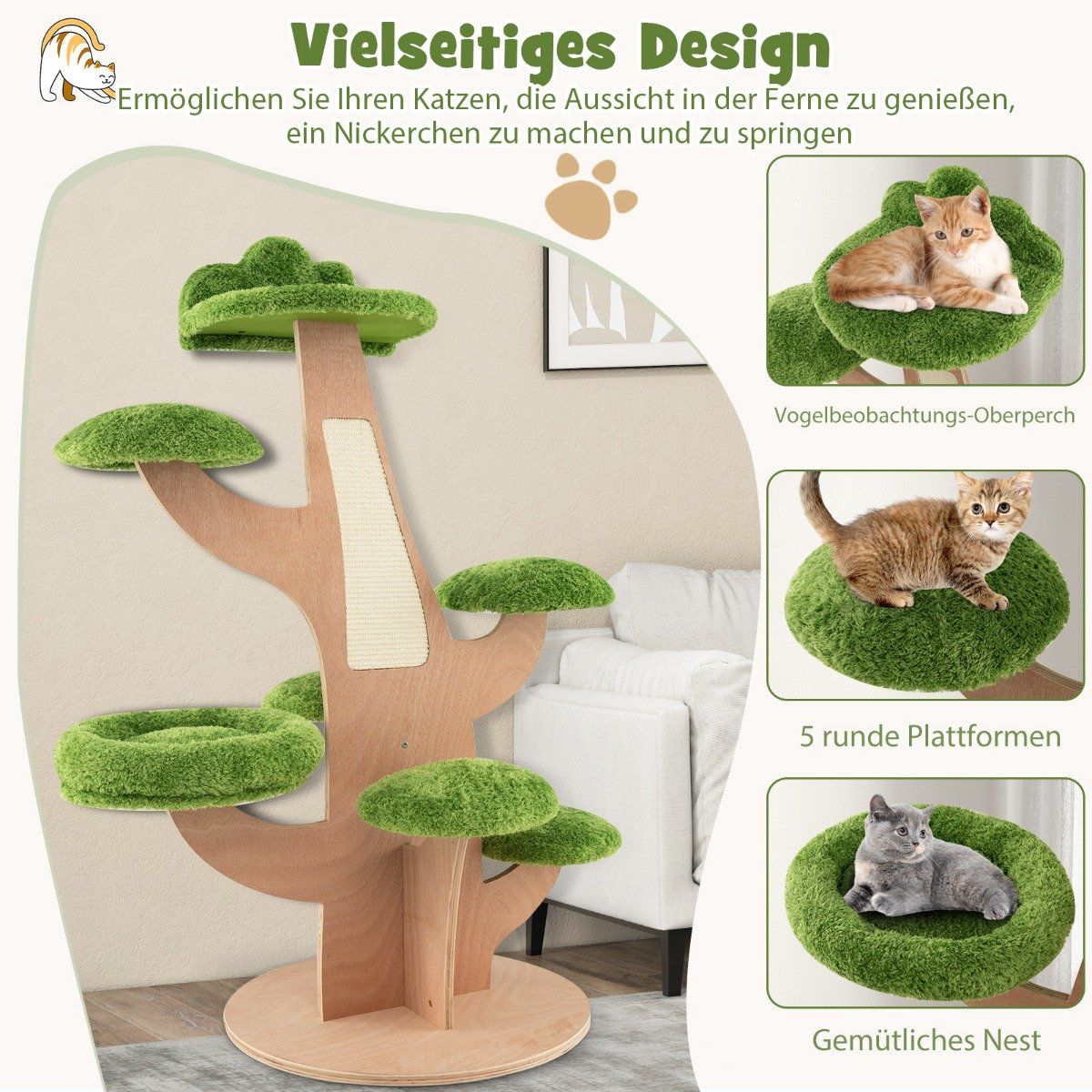 128cm cat tree with berth & jumping platform kitten activity center