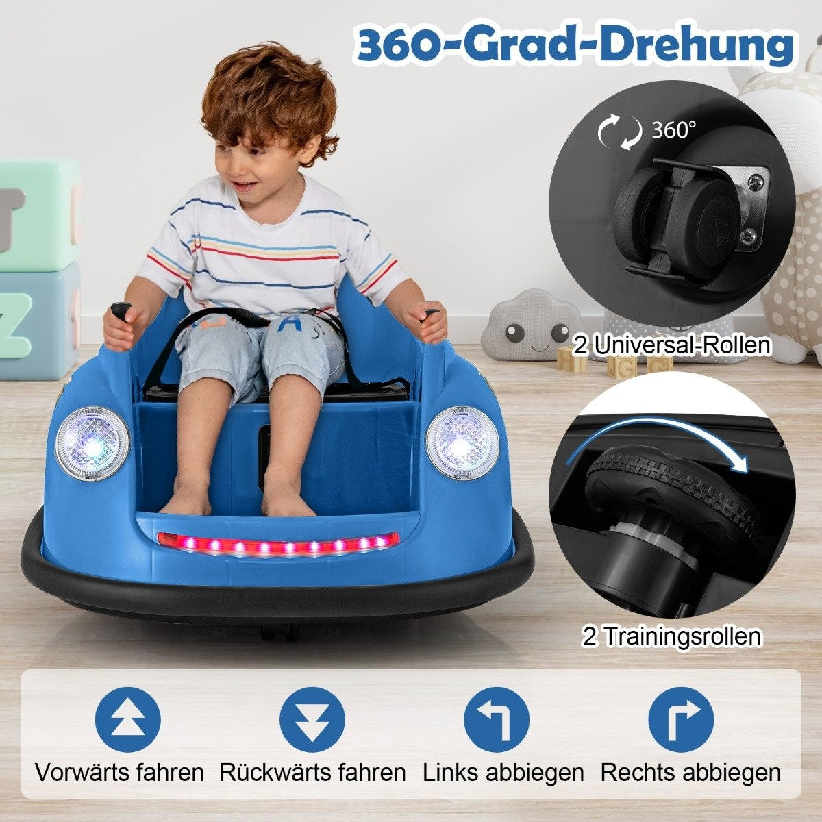 12V Bumper Car Children's Electric Bumper Car with Remote Control & LED lights & Music Blue