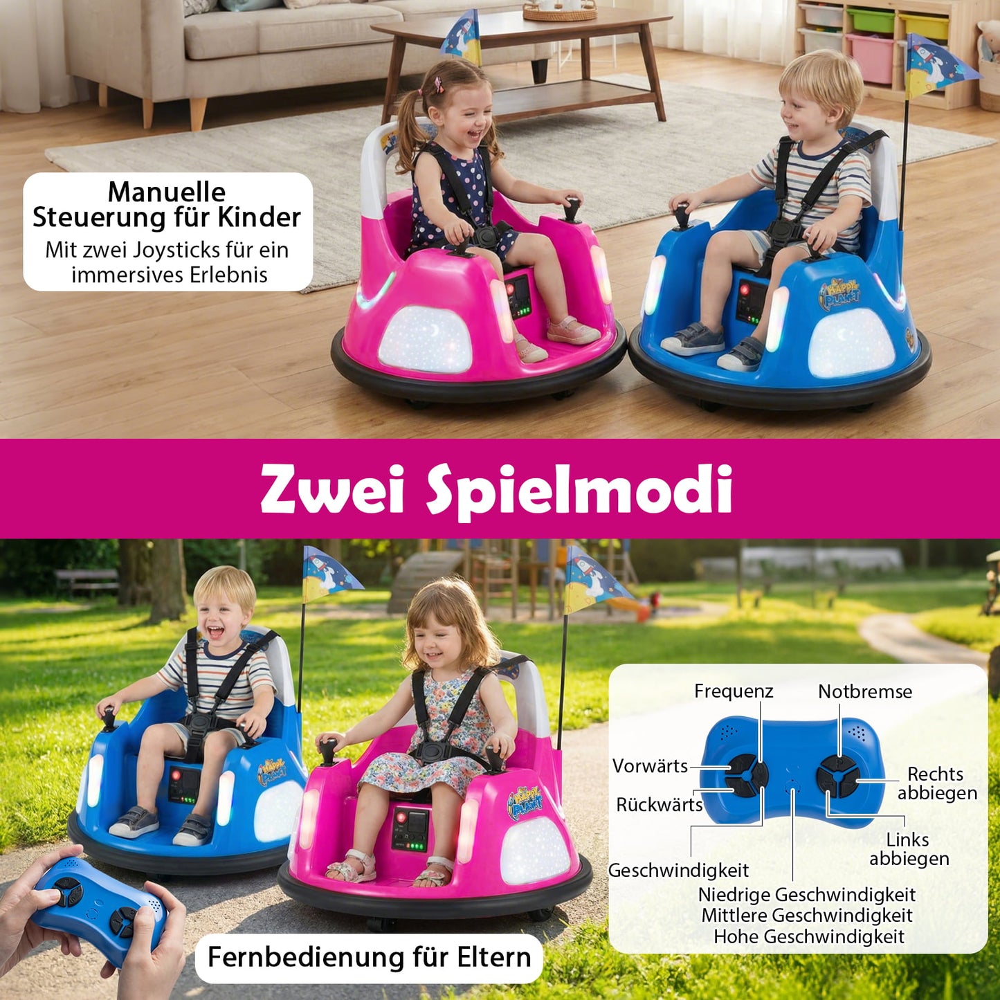 12V Kids Electric Bumper Car with Remote, Pink