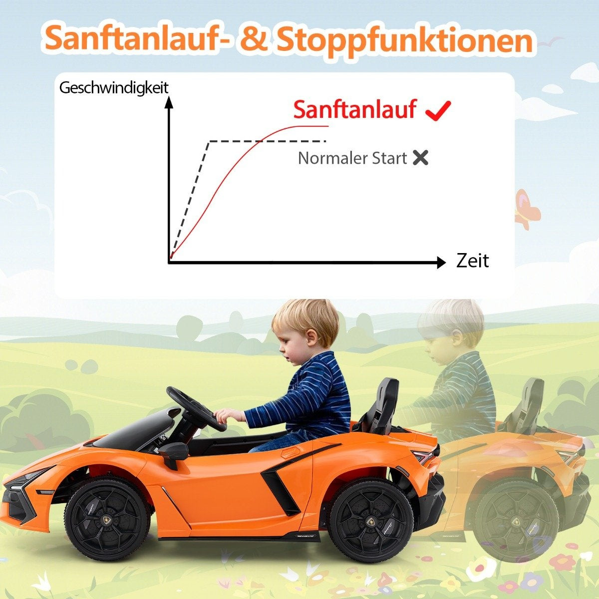 12V Kids Electric Car with LED Lights – Orange