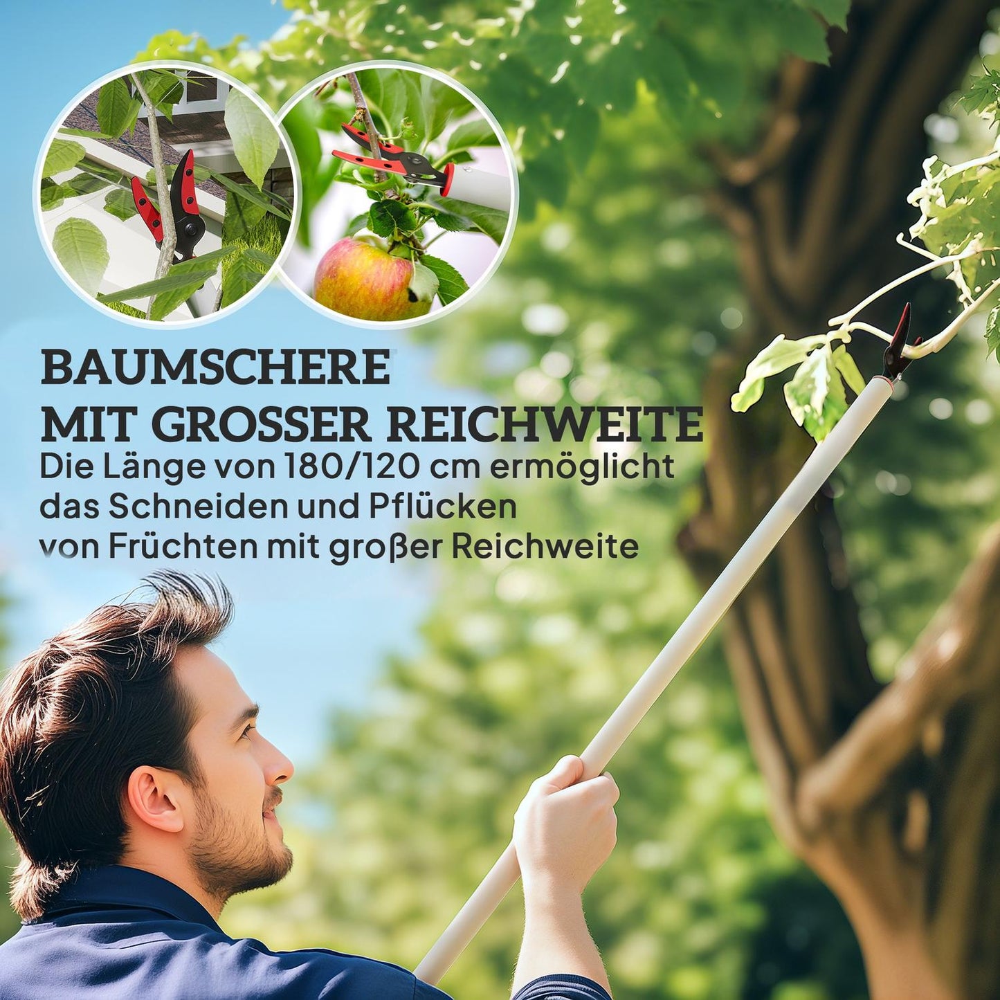 Tree Pruner, 120 cm Long, Aluminum Handle, Red