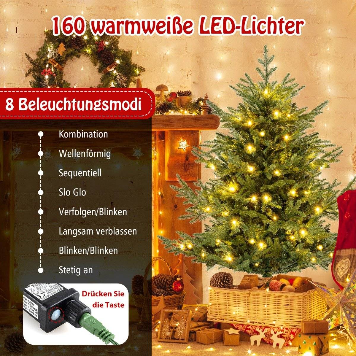 135 cm Artificial Christmas Tree with 160 LED Lights