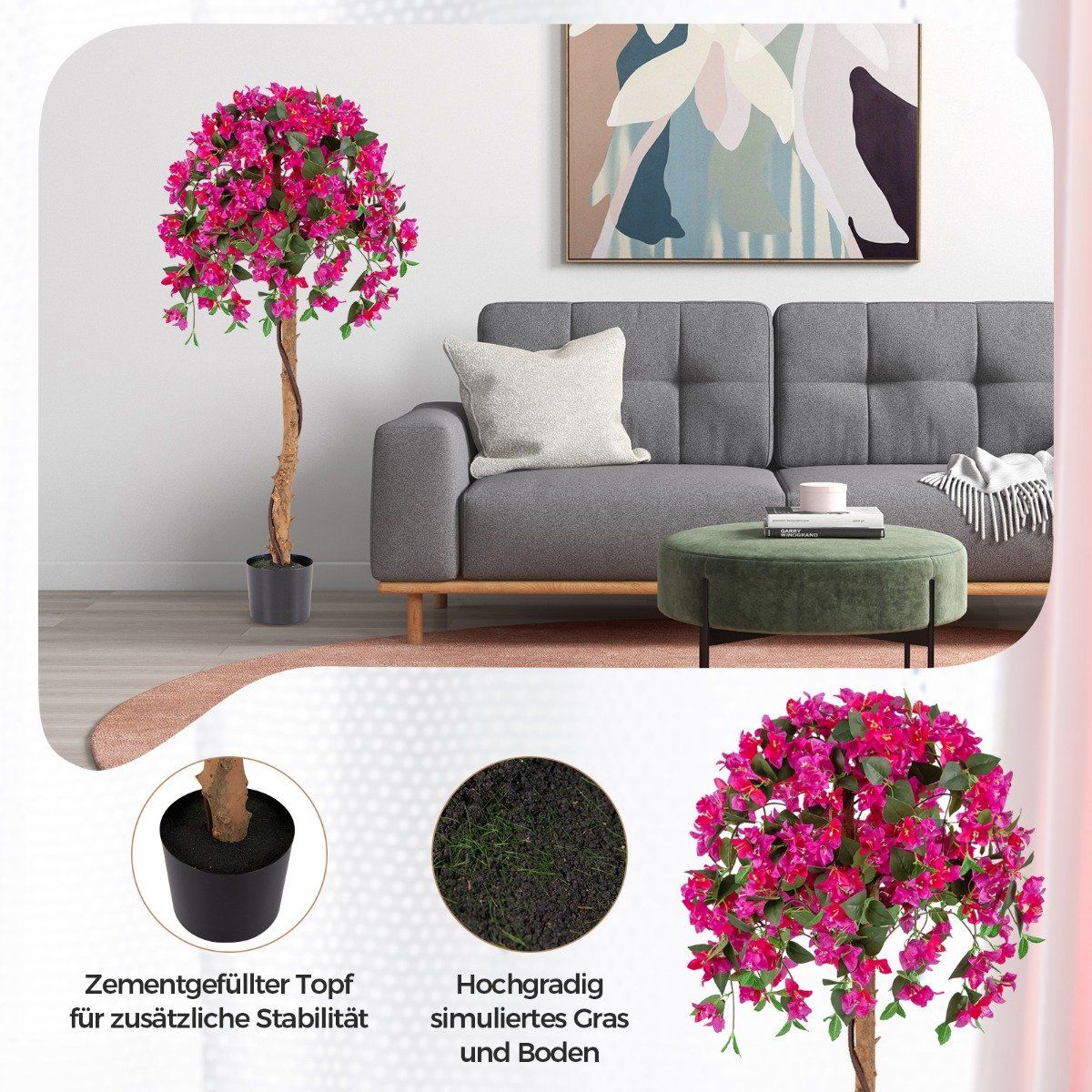 135 cm artificial tree with flowers artificial plant in pot Artificial tree with azalea flowers