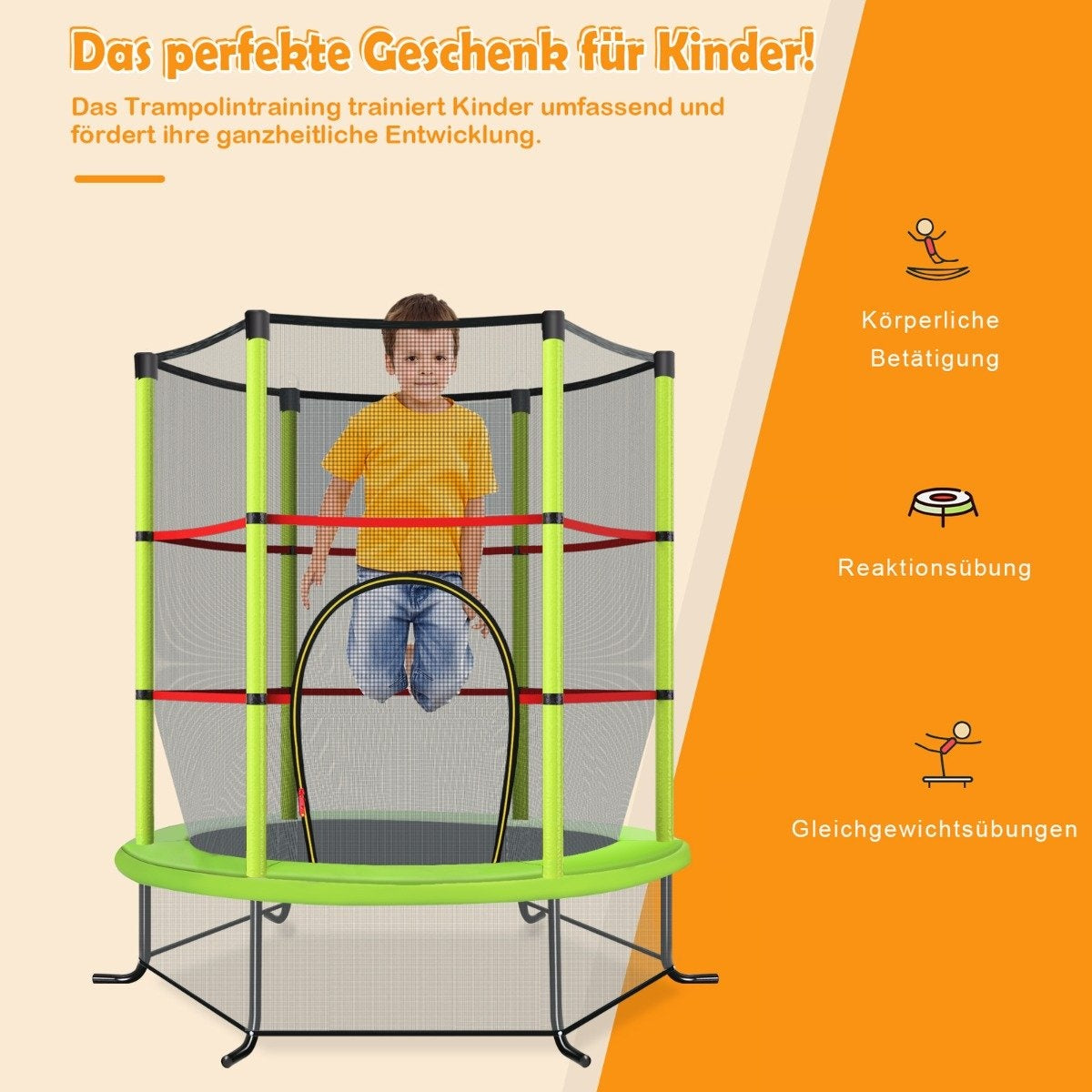 Ø140cm garden trampoline with safety net trampoline can hold up to 135KG for children aged 3 and over green