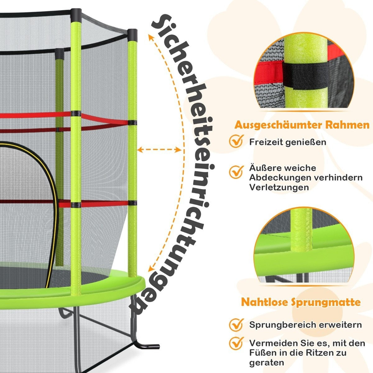 Ø140cm garden trampoline with safety net trampoline can hold up to 135KG for children aged 3 and over green
