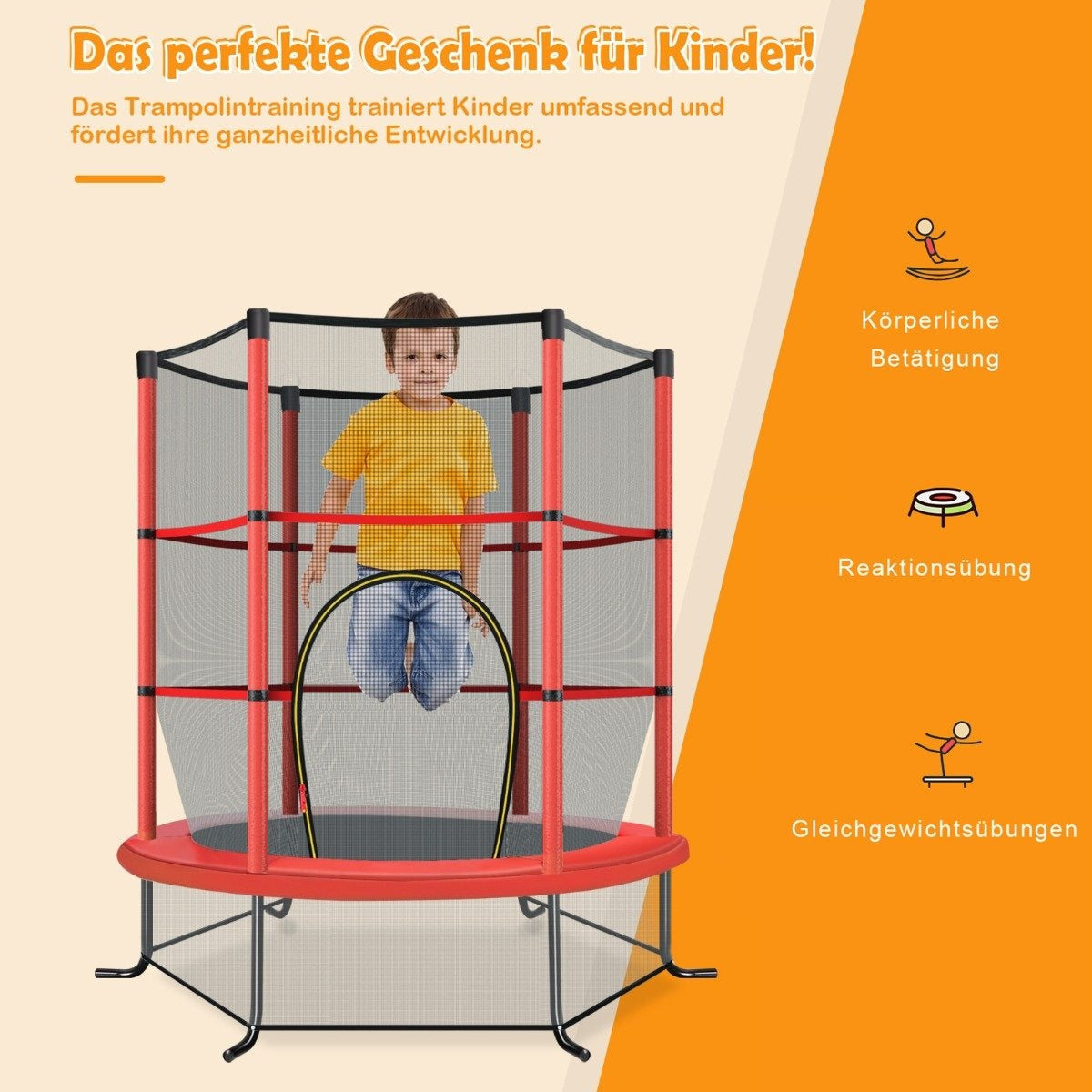 Ø140cm garden trampoline with safety net trampoline can hold up to 135KG for children aged 3 and over red