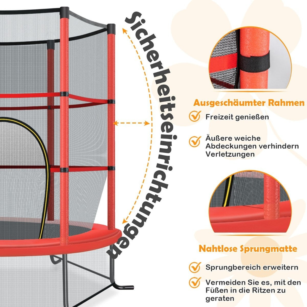 Ø140cm garden trampoline with safety net trampoline can hold up to 135KG for children aged 3 and over red