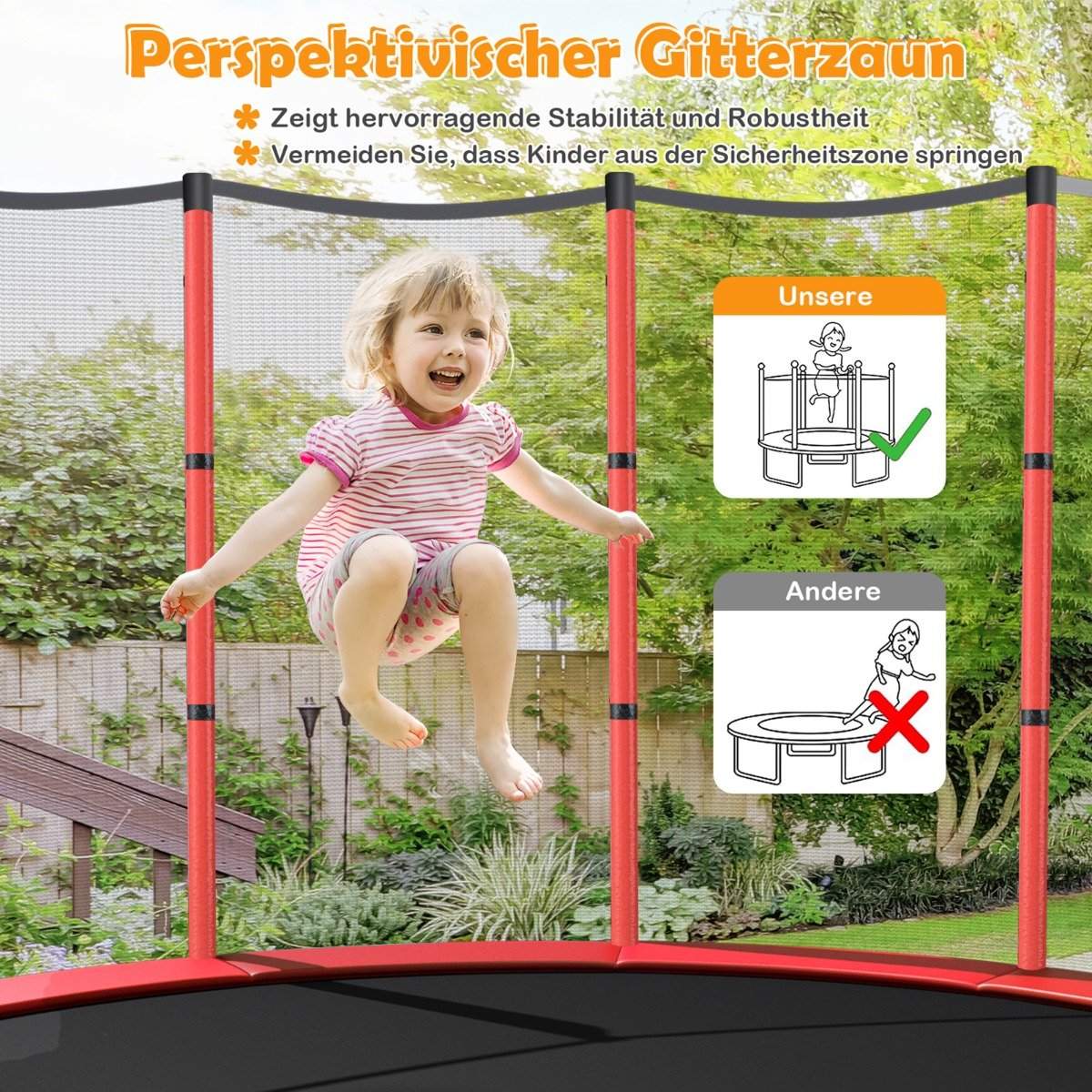 Ø140cm garden trampoline with safety net trampoline can hold up to 135KG for children aged 3 and over red