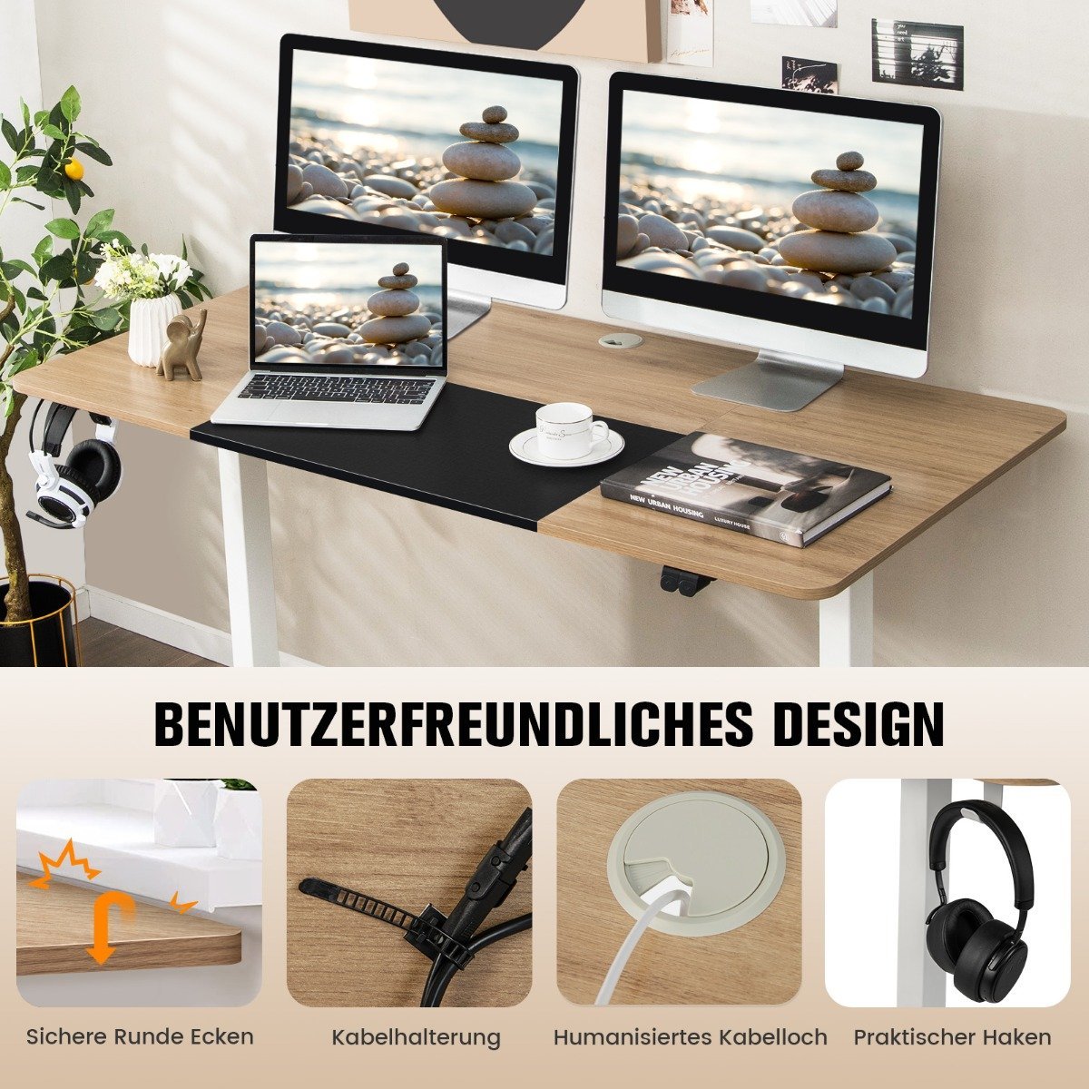 140 x 70 cm Electric Height Adjustable Desk Natural