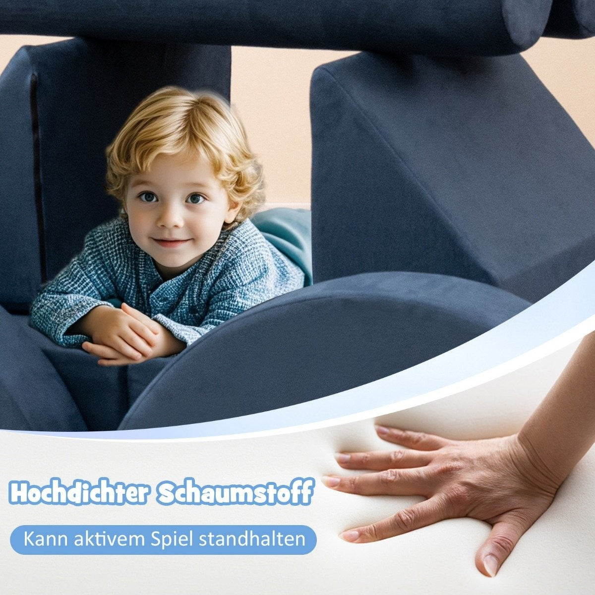 14-piece modular children's sofa play sofa made of foam building blocks sofa for climbing & Crawling navy blue