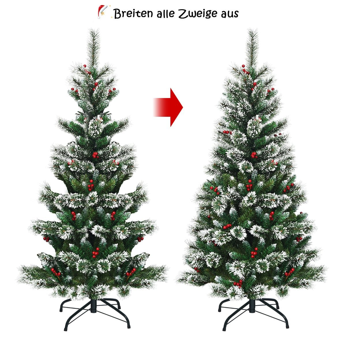 150 cm Artificial Christmas Tree with Snow and Red Berries