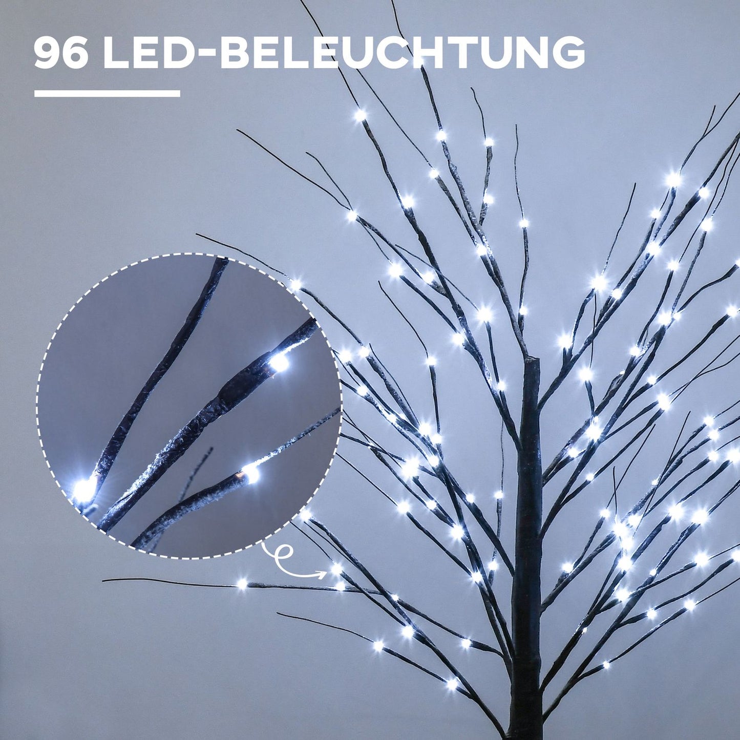 Artificial birch, 150 cm - LED light & snow
