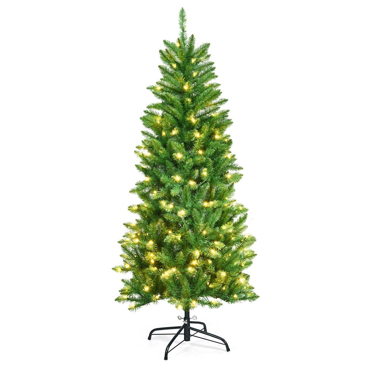150 cm high illuminated artificial pencil Christmas tree with warm white green lights