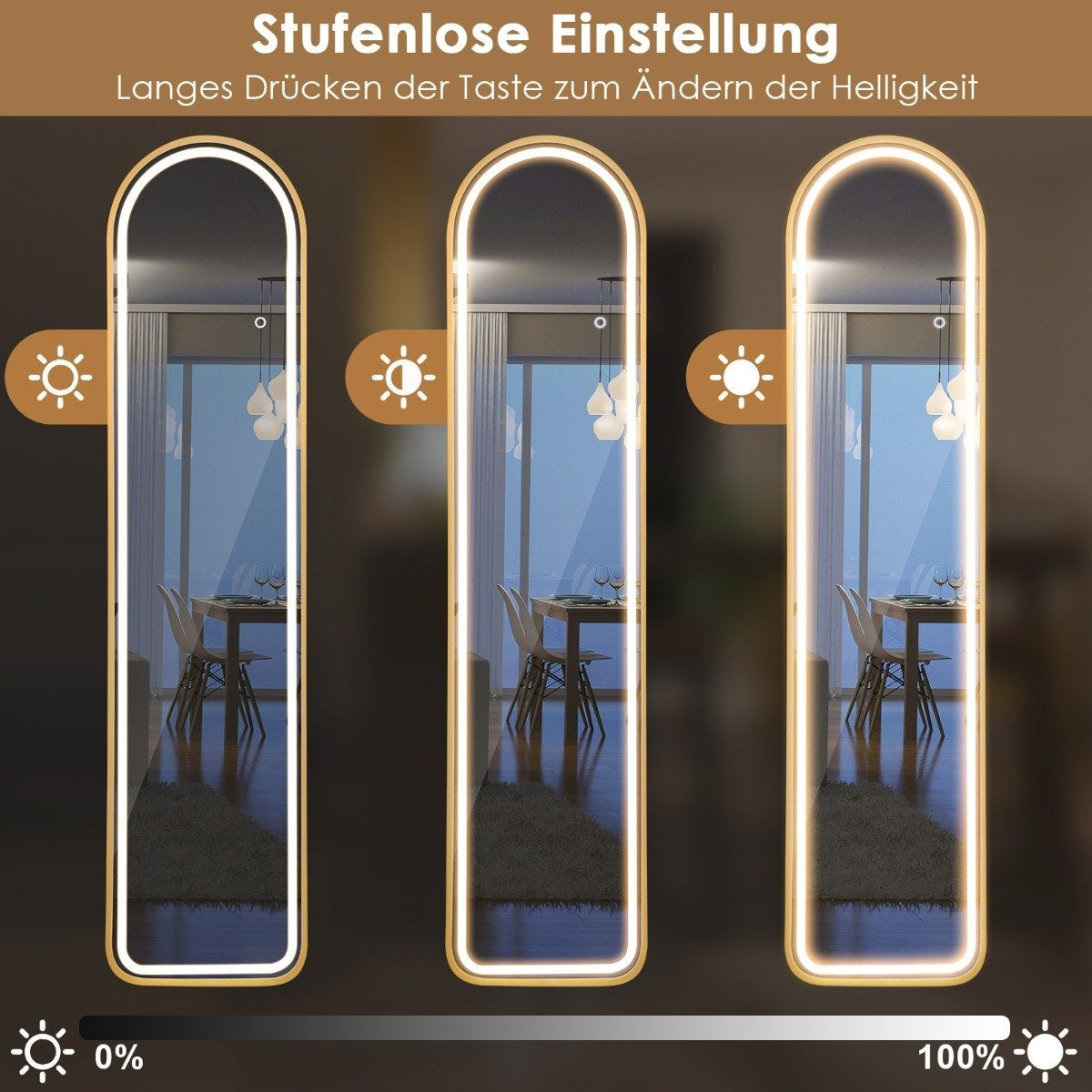 155 cm full-length mirror with golden aluminum frame & explosion-proof film standing mirror