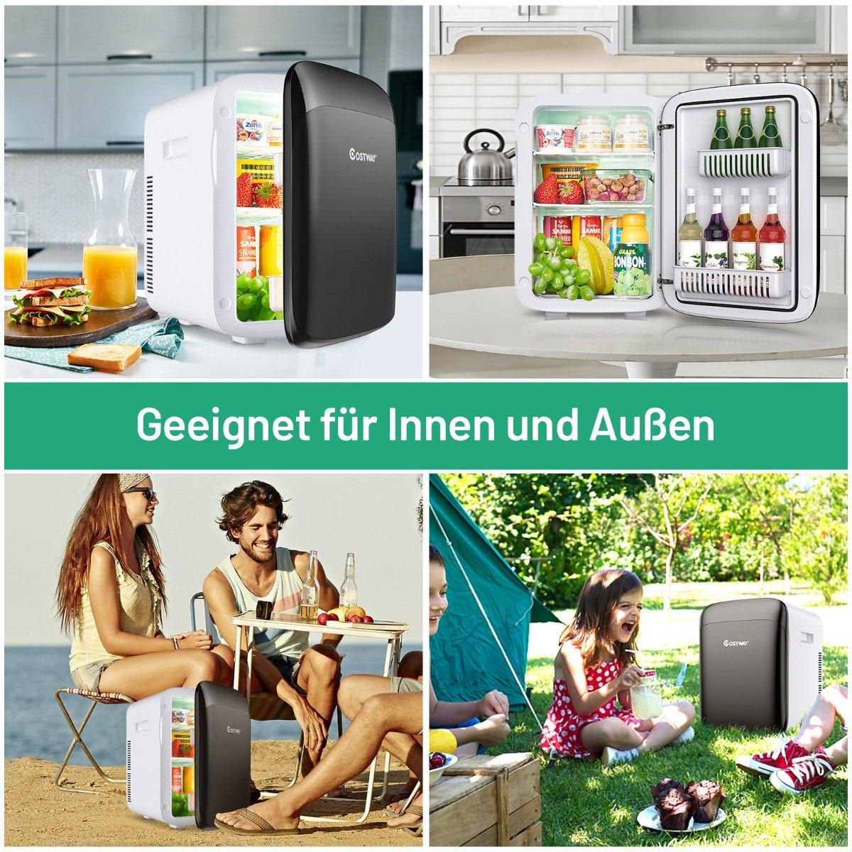 15 L Mini Fridge 2 in 1 Cooling and Heating Function Portable Freezer 27 x 33 x 38 cm White + Black Energy Class E