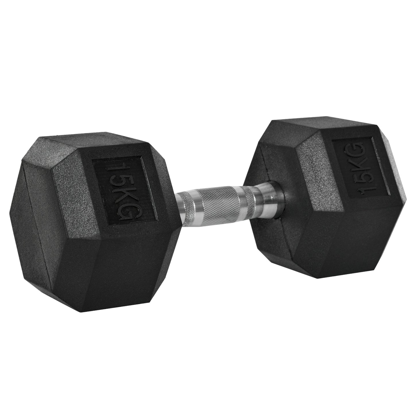 15 kg hexagon dumbbell, knurled handles, cast iron