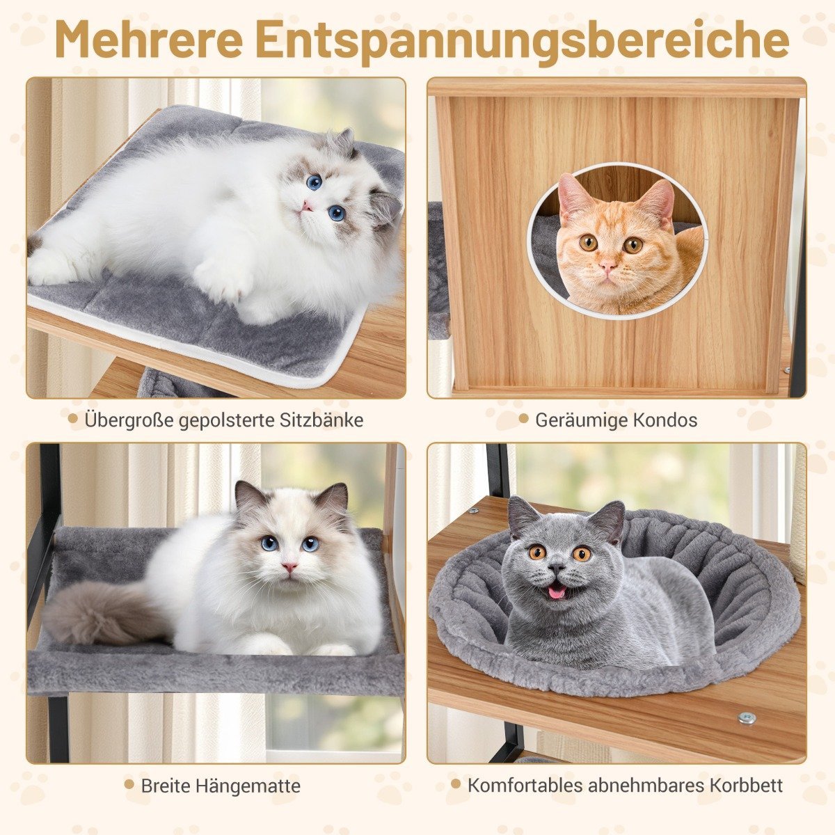 160 cm wooden scratching post with cave & hammock & scratching post 5 level cat scratching post