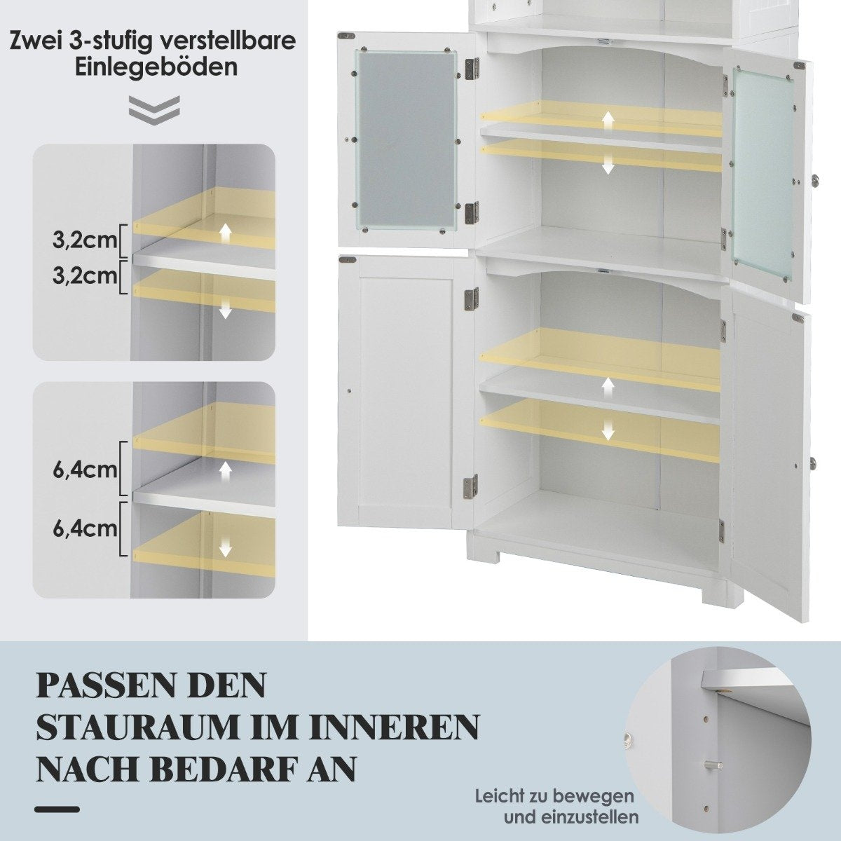 163 cm High Bathroom Cabinet Freestanding Storage Cabinet 60 x 30 x 163 cm White