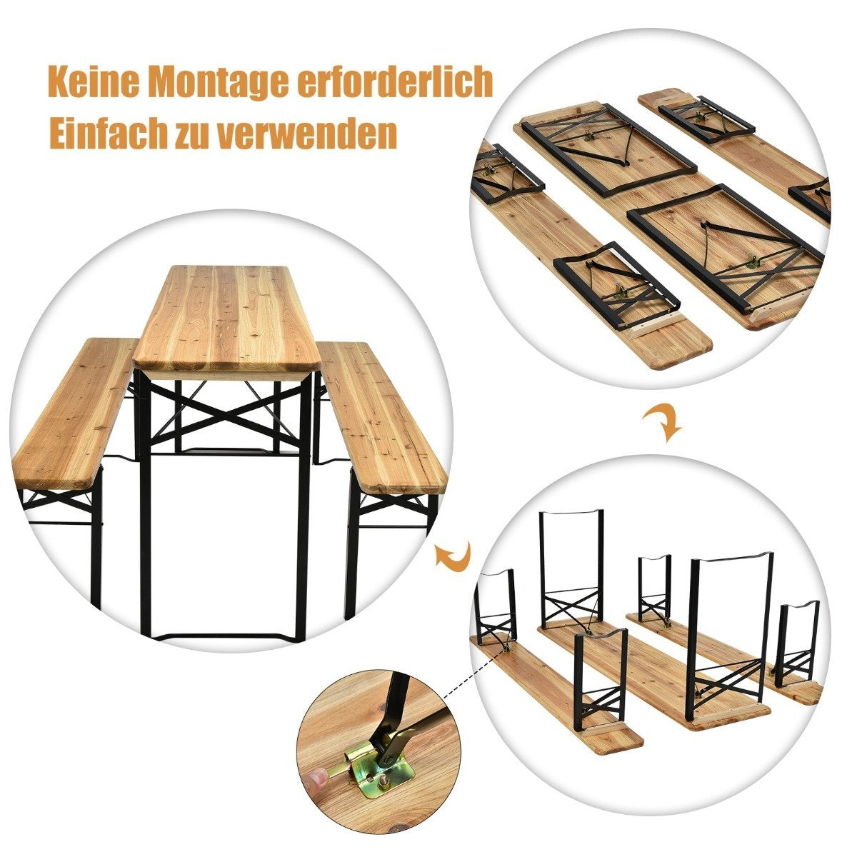 178cm Long Beer Table with Seating Set 3 Piece Folding Picnic Table and Bench Set
