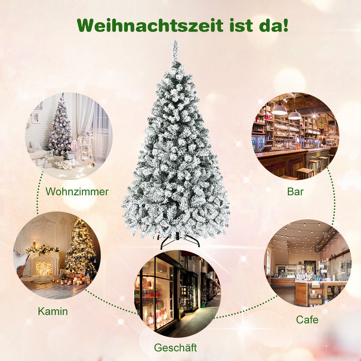 180 cm Artificial Christmas Tree with Snow, LED Lights