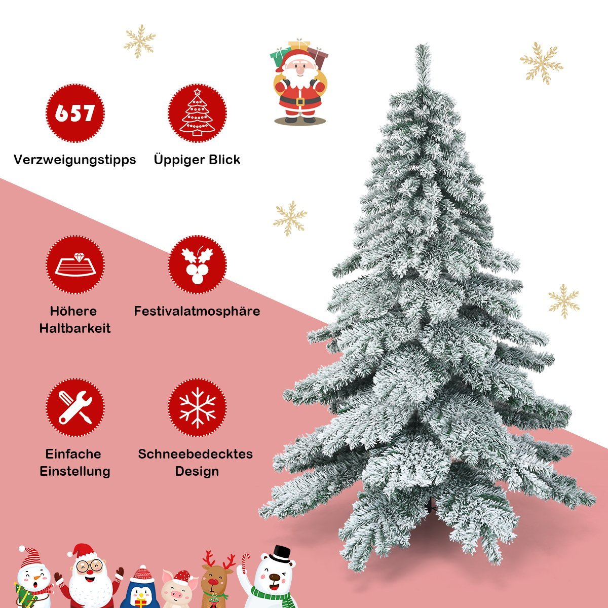 180cm Artificial Christmas Tree with Snowflakes Christmas Tree PVC Tips Green + White
