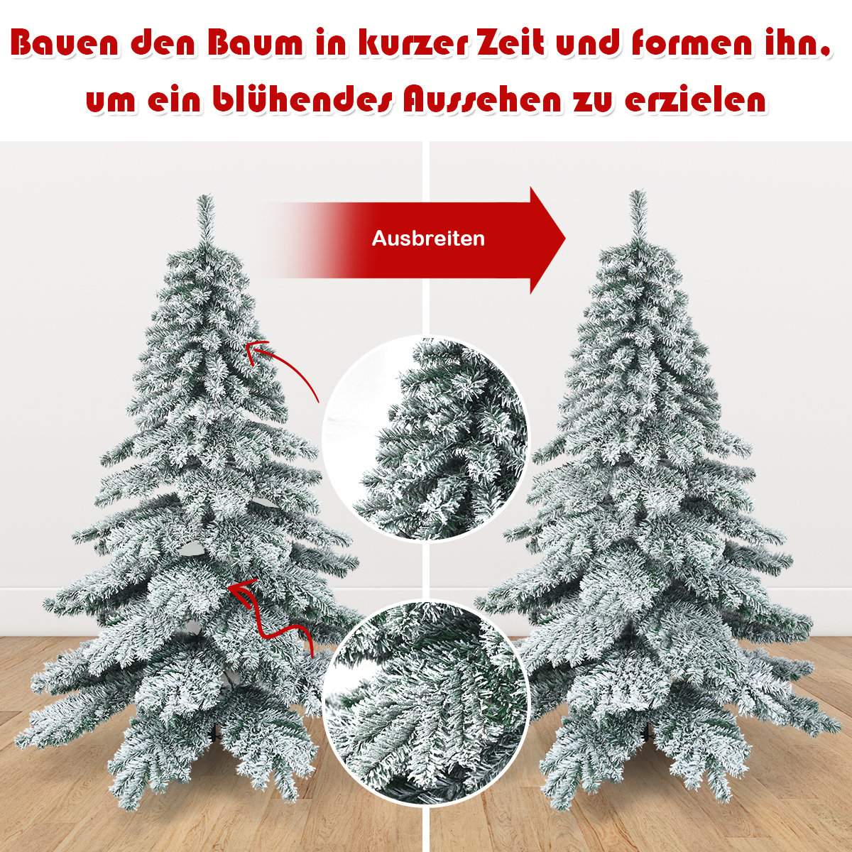 180cm Artificial Christmas Tree with Snowflakes Christmas Tree PVC Tips Green + White