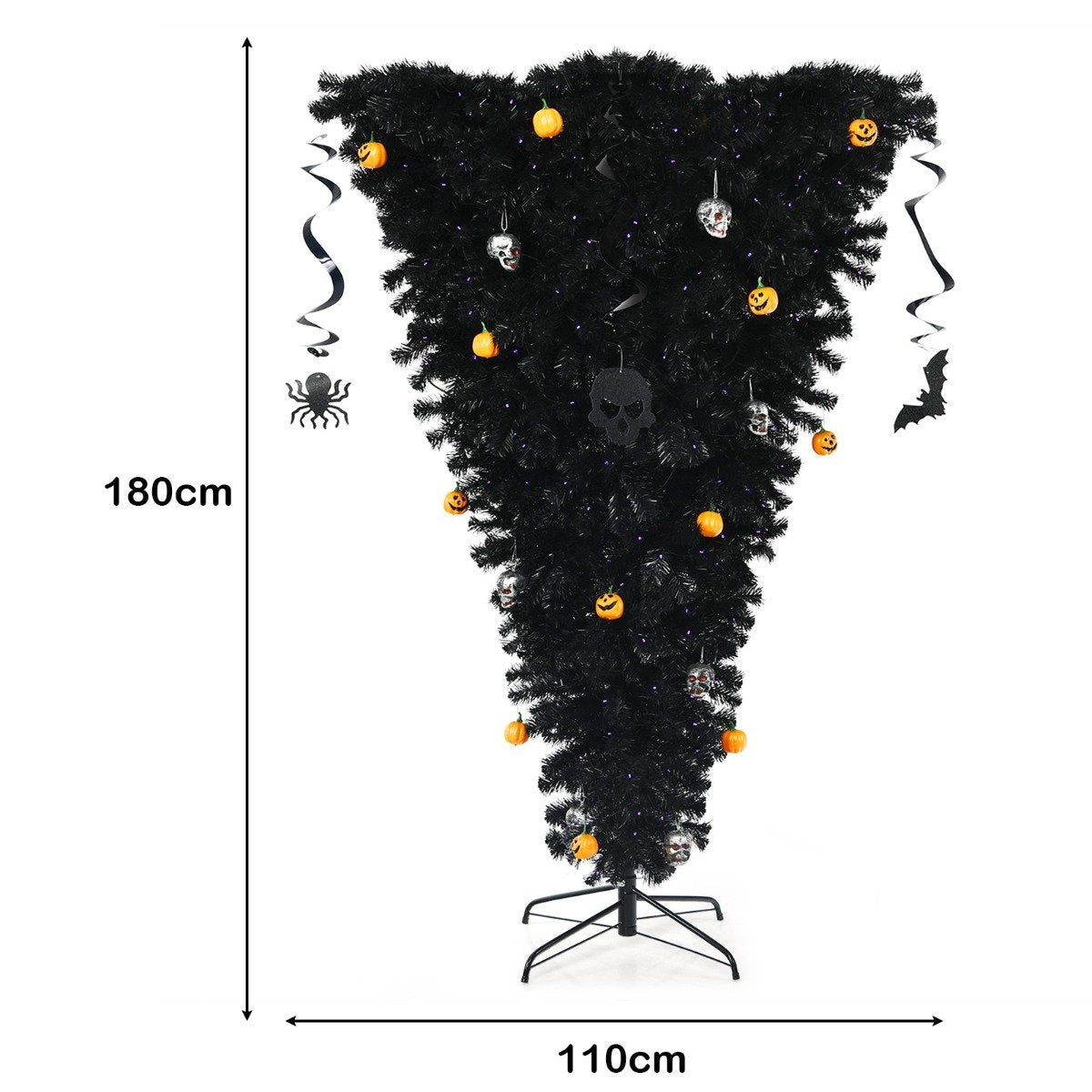 180cm Black Artificial Christmas Tree Lighted Halloween Tree with 270 Purple LED Lights