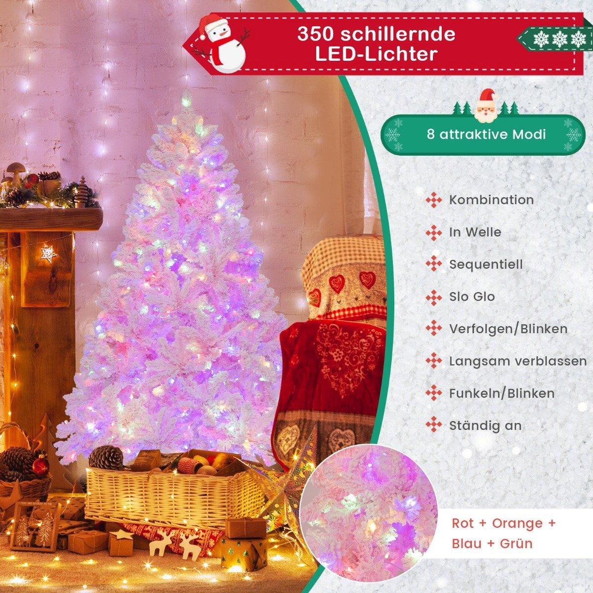 180cm Large Flocked Artificial Christmas Tree with 808 PVC Branch Tips 350 LED Lights and 8 Lighting Modes