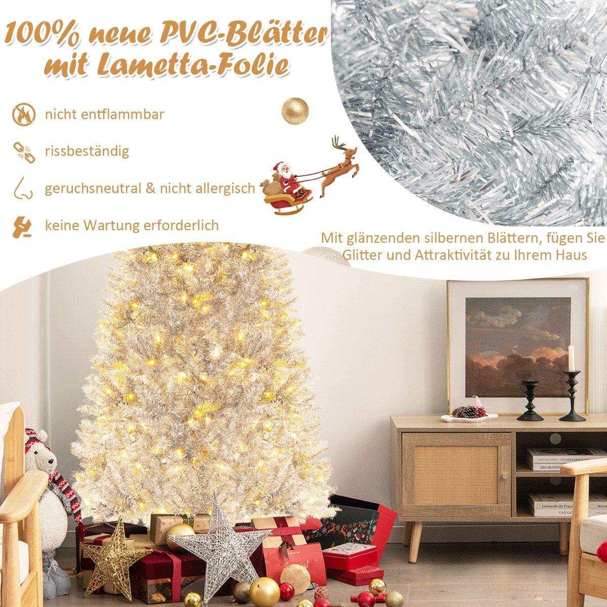 180cm Pencil Tinsel Christmas Tree with Warm White LED Lights Slim Christmas Tree