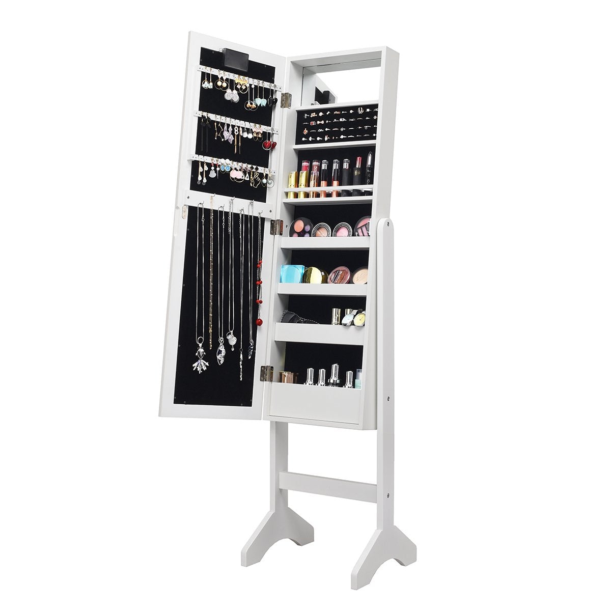 18 LED jewelry cabinet tilt-adjustable jewelry shelf mirror cabinet for makeup white