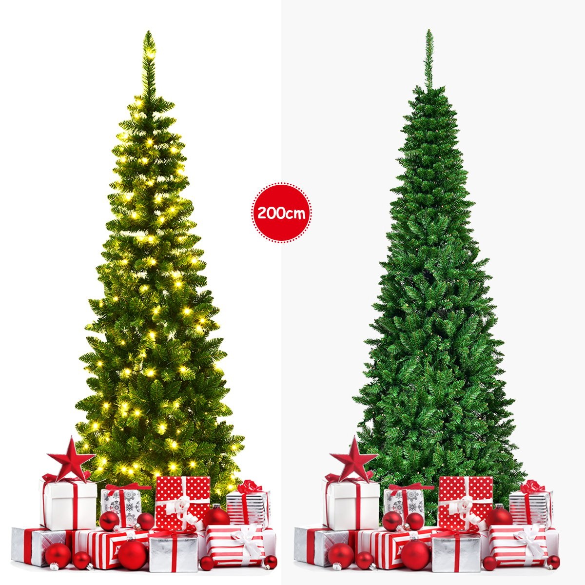 200 cm narrow Christmas tree with warm white LEDs artificial Christmas tree green