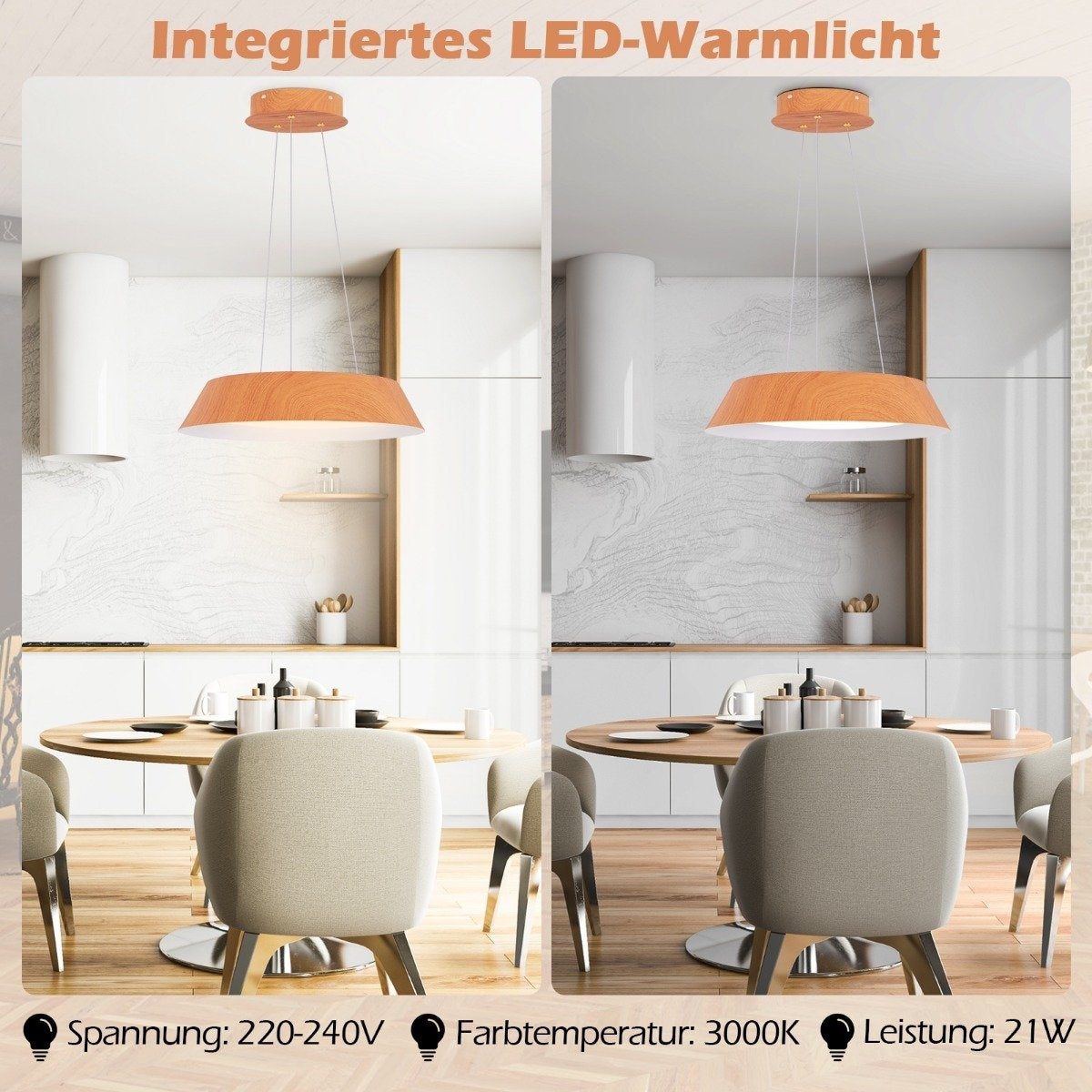21W LED ceiling light energy saving ceiling lamp with wood grain metal frame natural