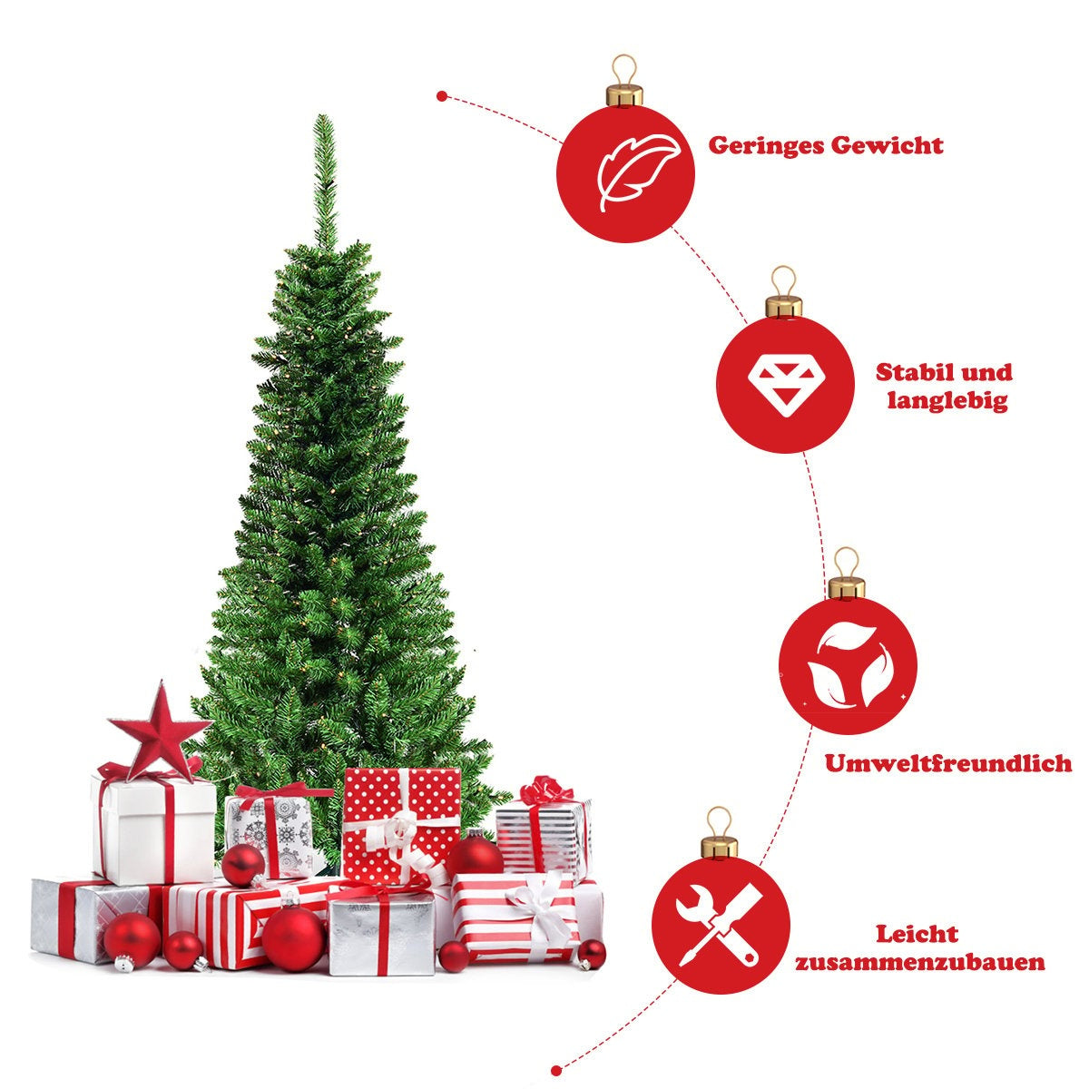 225cm Christmas Tree High Quality PVC Needles Pencil Shaped Christmas Tree Green