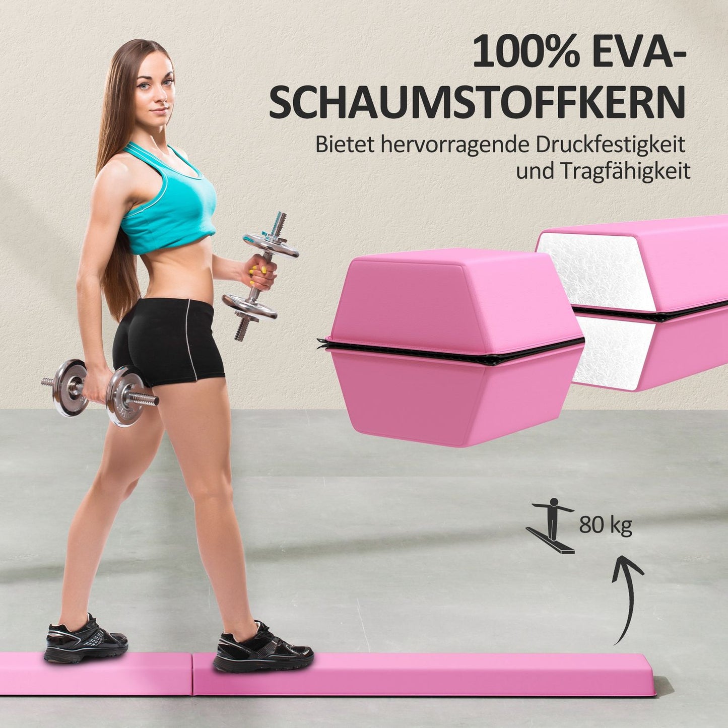 Portable 236 cm non-slip gymnastic beam for children 3+