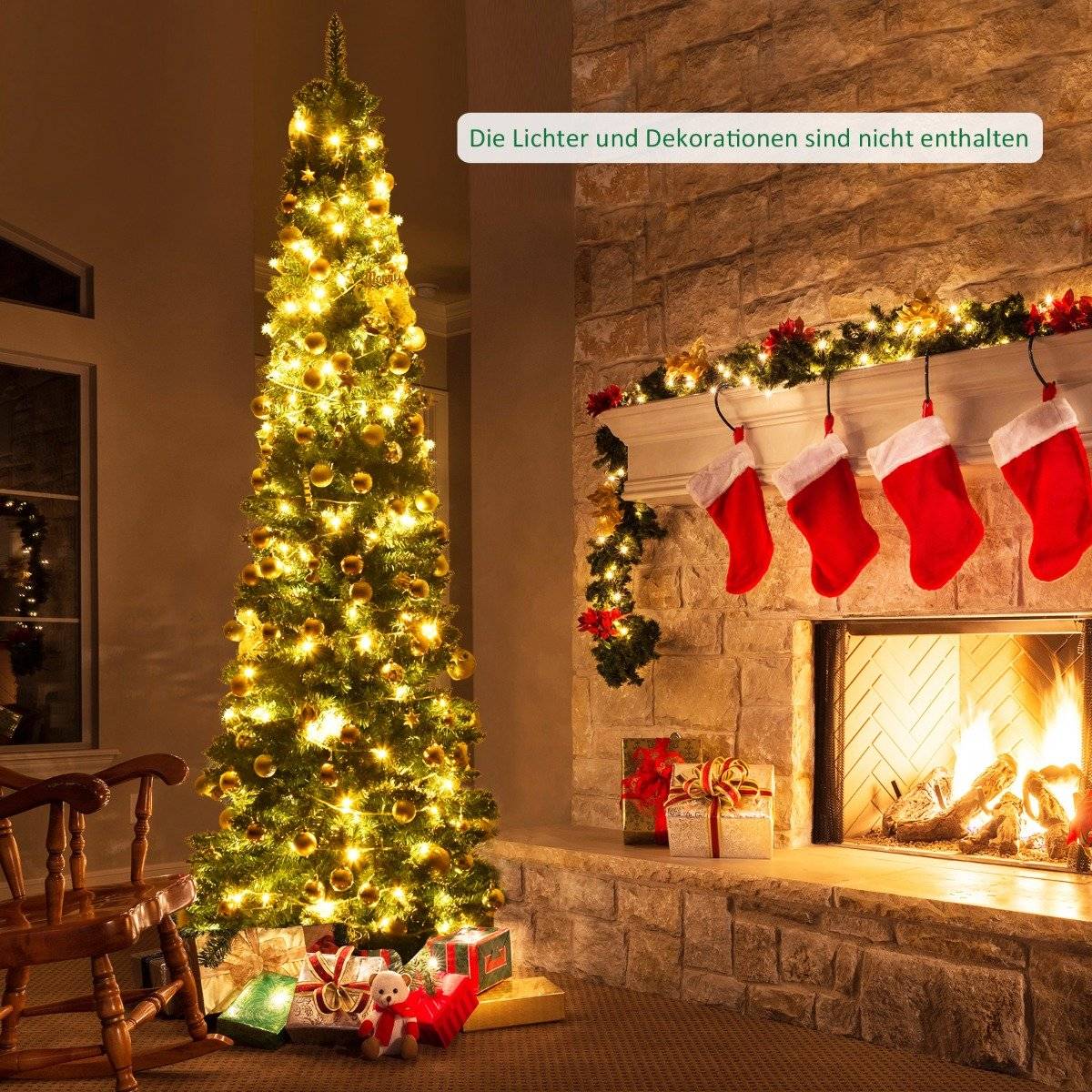 240cm Christmas Tree High Quality PVC Needles Artificial Pencil Shaped Christmas Tree Green