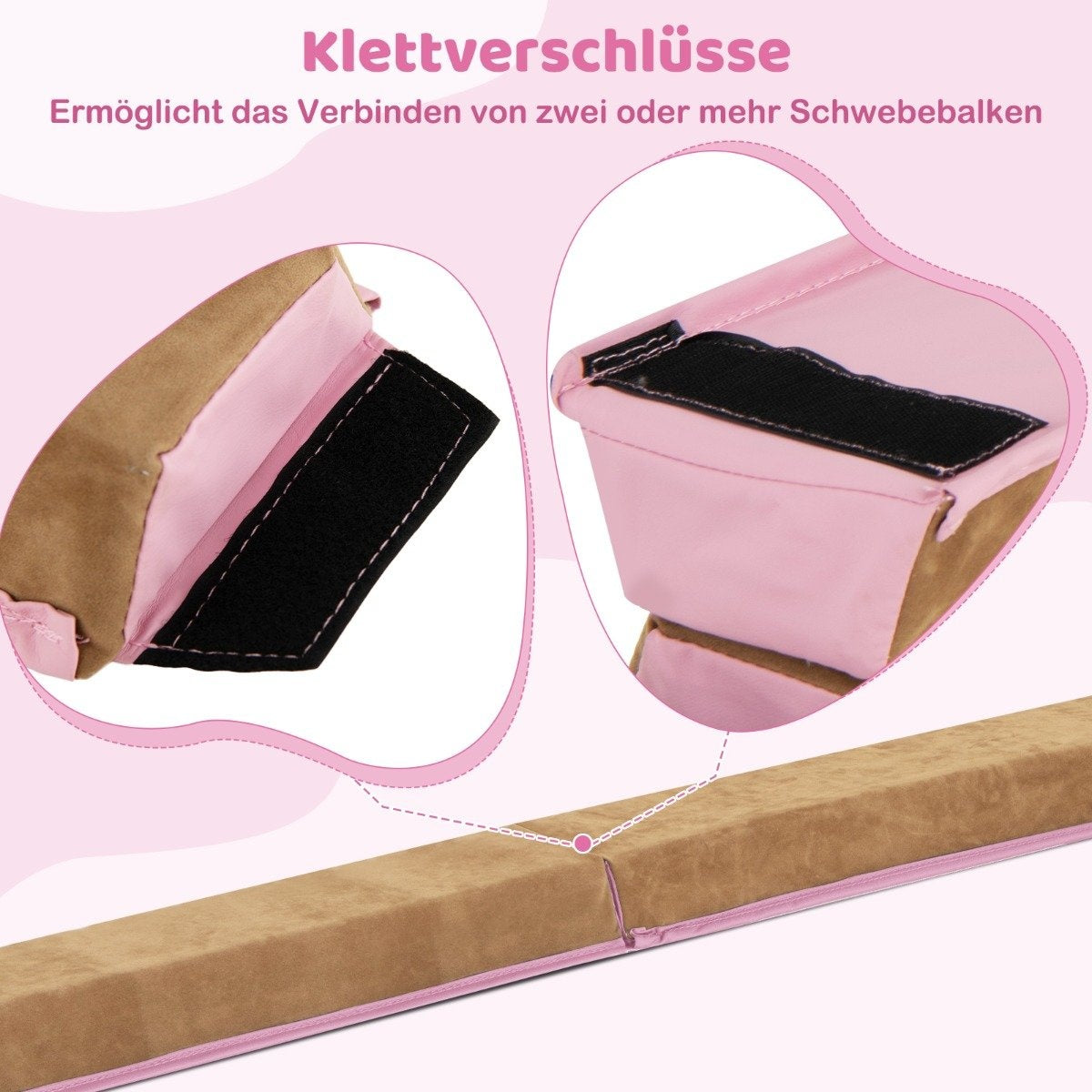 240 cm children's balance beam with carrying handle & Suede cover folding balancing bar pink