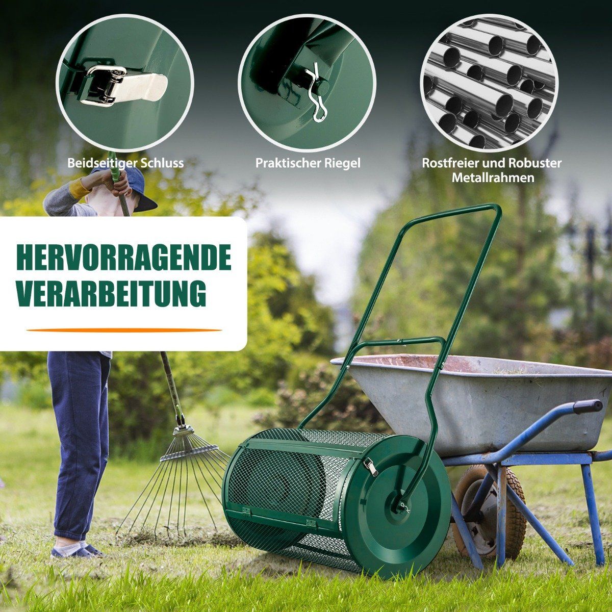 24" Tall Compost Spreader Peat Spreader with Improved U-Shaped Handle