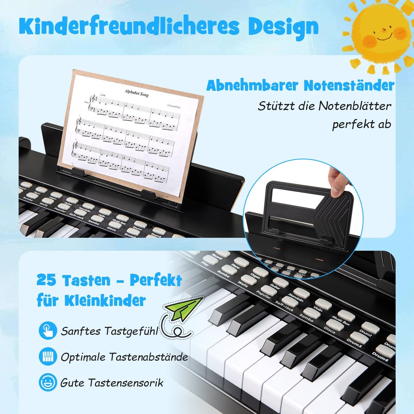 25-Key Kids Digital Piano – Adjustable Speed, Black