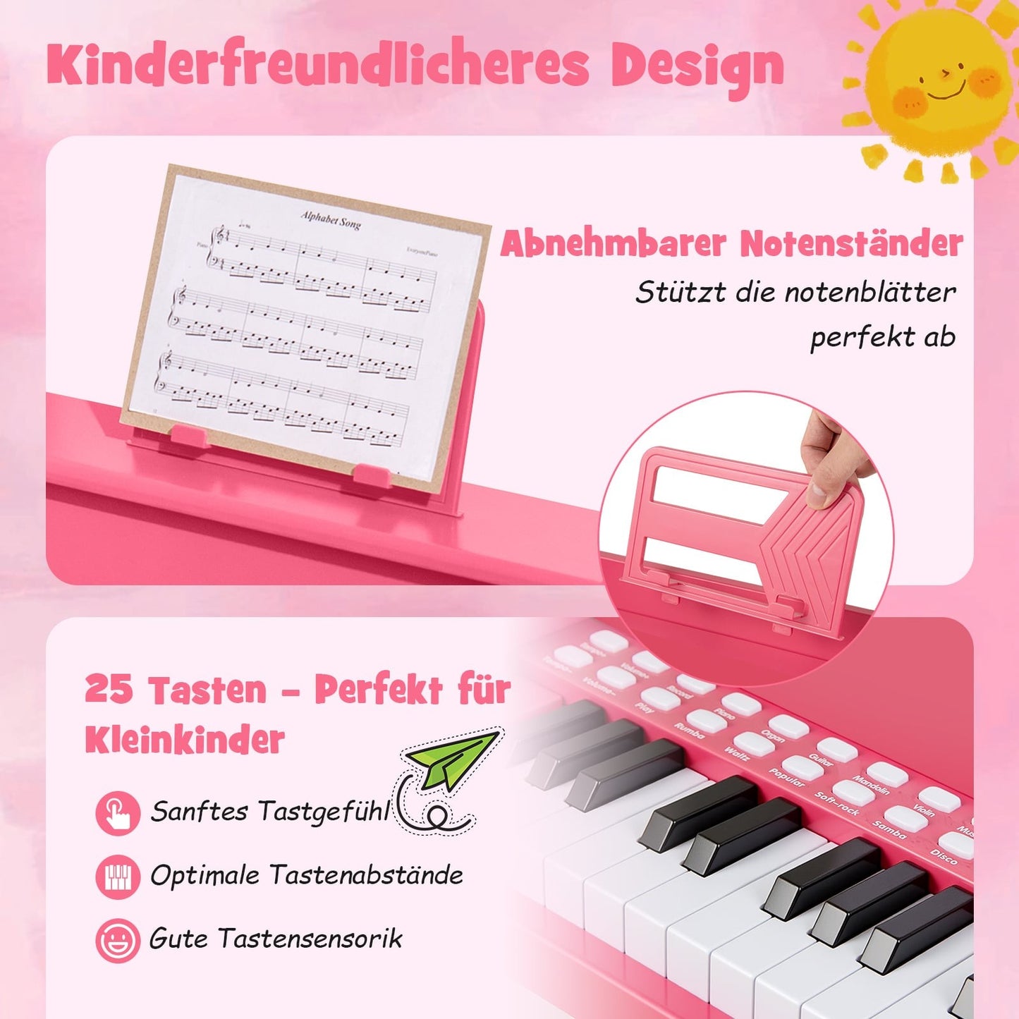 25-Key Kids Digital Piano, Adjustable Speed, Pink
