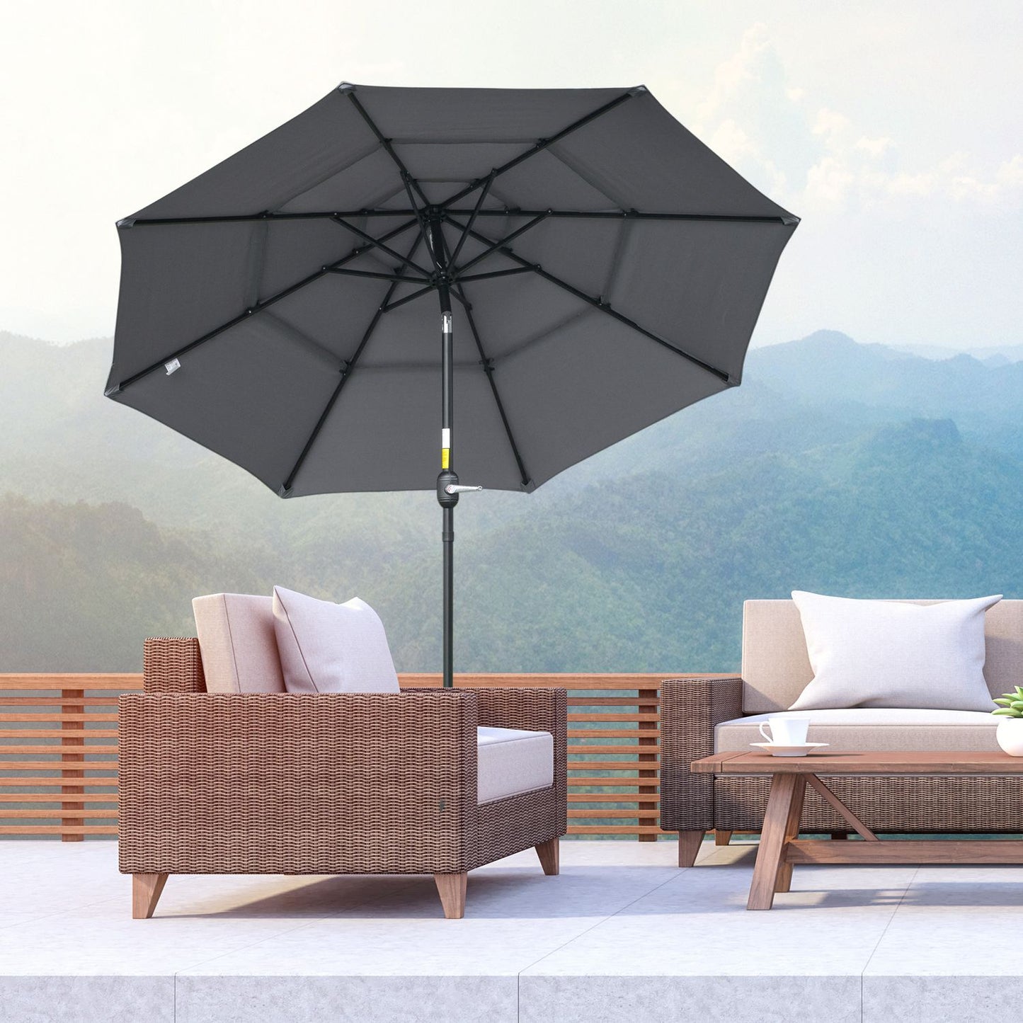 2.6M Patio Umbrella, Rotating, 3-Tier, Sunshade