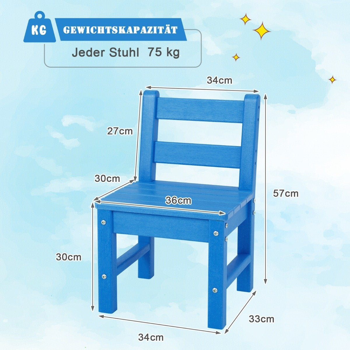 2 Children's Chairs for Indoor & Outdoor Weatherproof Heavy Duty Learning Chair for Toddlers Blue