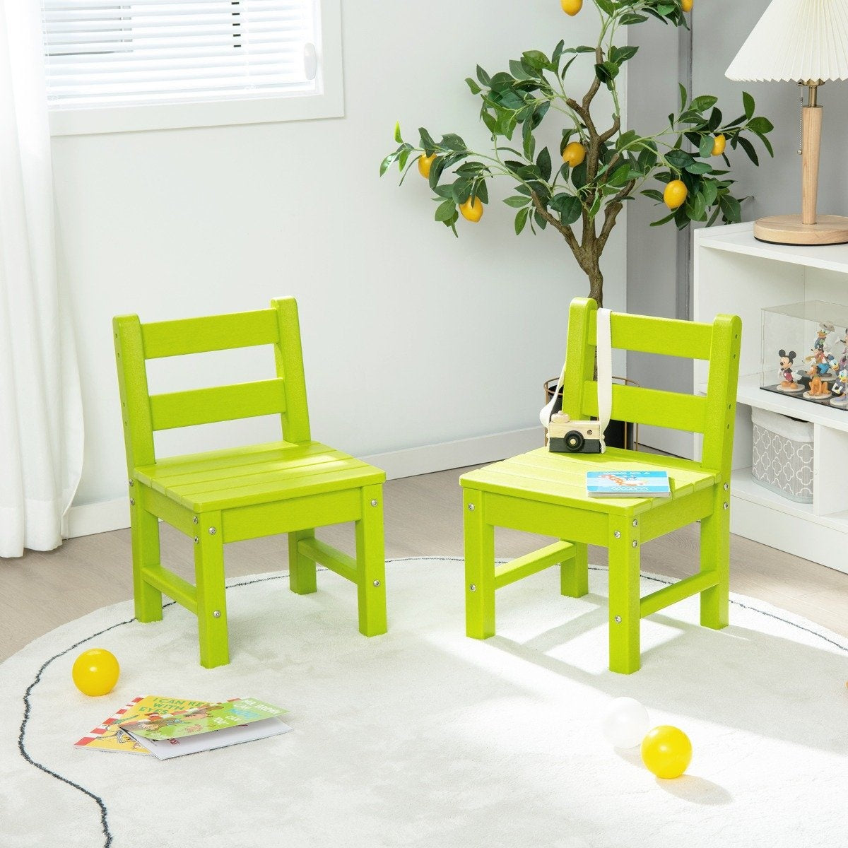 2 Children's Chairs for Indoor & Outdoor Weatherproof Heavy Duty Learning Chair for Toddlers Green
